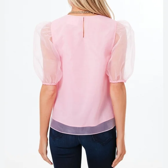 NWT TUCKERNUCK'S HYACINTH HOUSE TULLE SLEEVE ROURKE BLOUSE XL BUBBLEGUM PINK - Picture 5 of 6